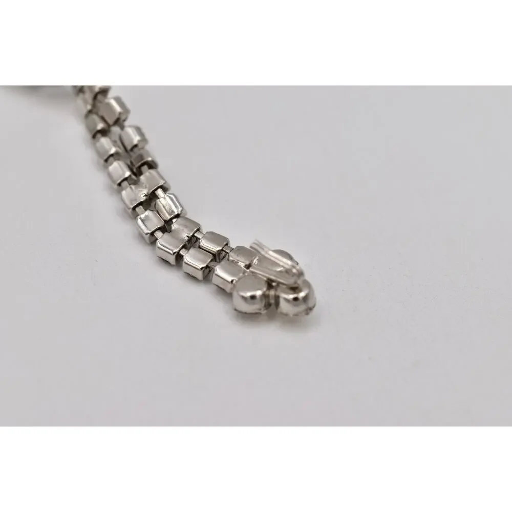 Vintage Prong Rhinestone Crystal Belt Silver Double Row Bridal Evening Glamour